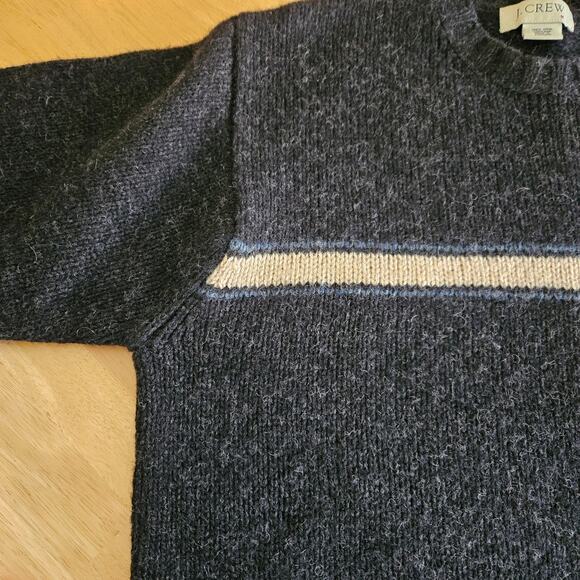 J. Crew Men's Shetland Wool Sweater Sz M Dark Gray Tan Stripe - Picture 7 of 11